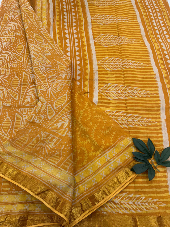 Block Printed Maheshwari silk saree
