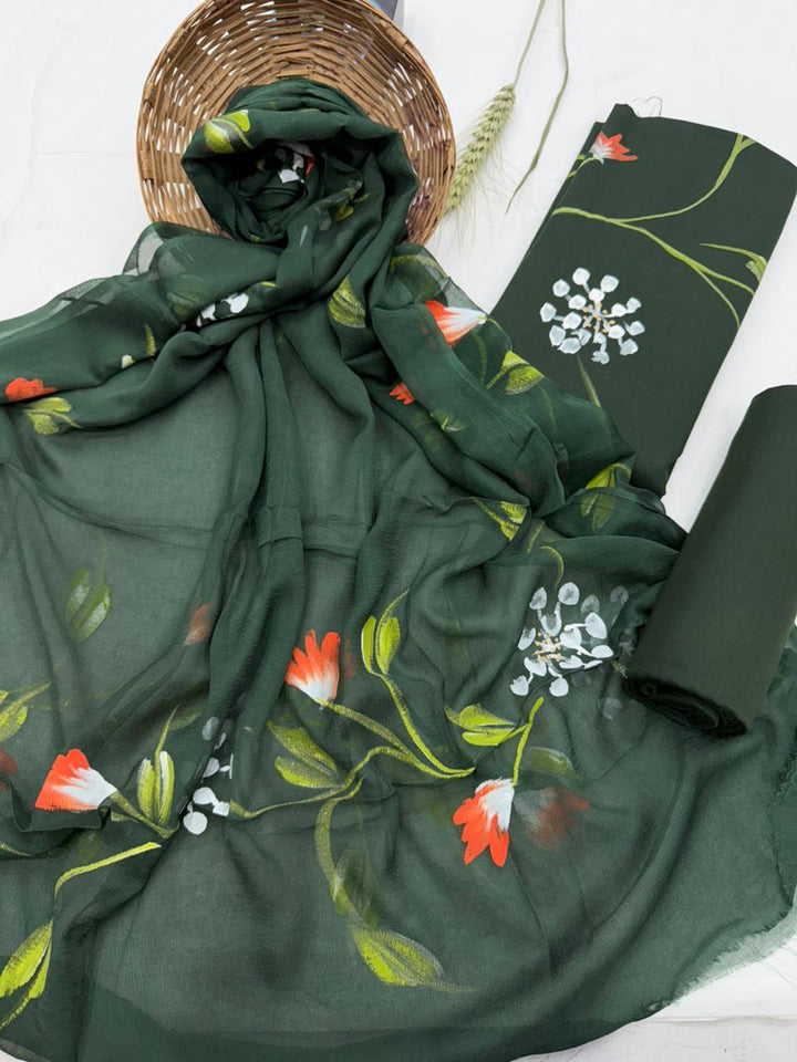 Cotton Suit With Chiffon Suit
