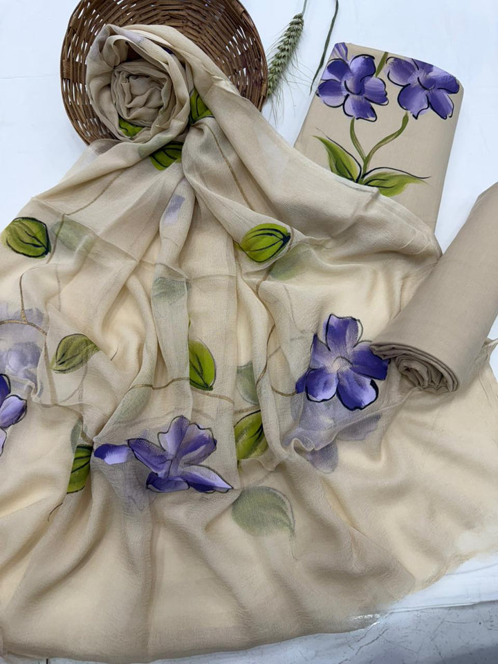 Trendy Cotton Suit With Chiffon Dupatta