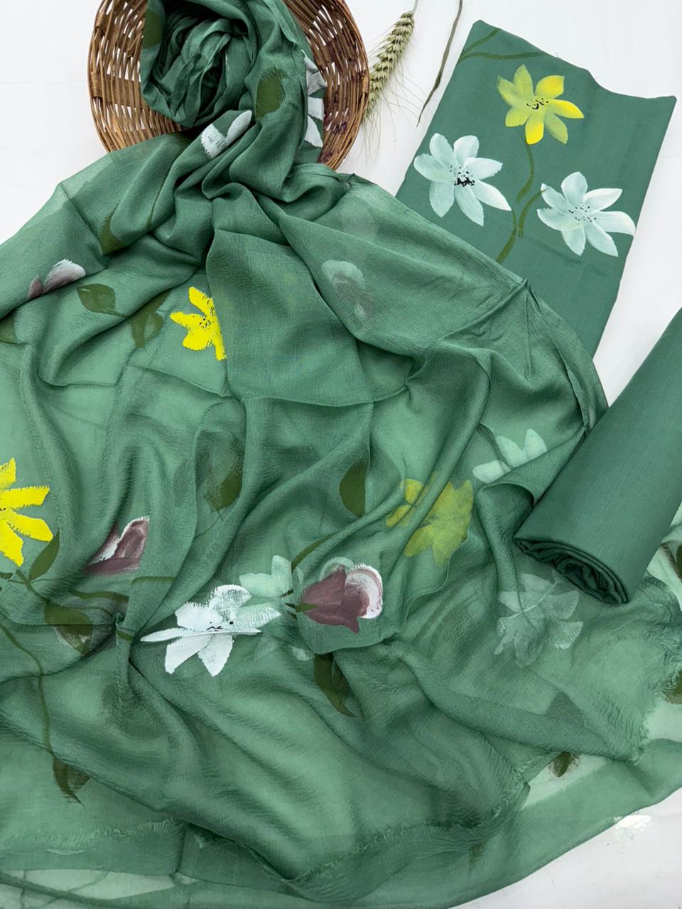 Beautiful Cotton Suit With Chiffon Dupatta