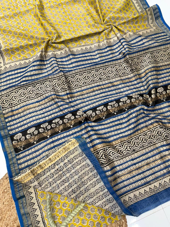 Bagru Handblock Print Maheshwari Silk Saree .