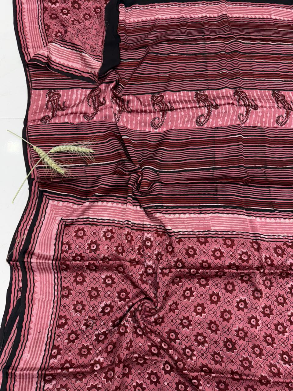 Bagru printed modal silk saree