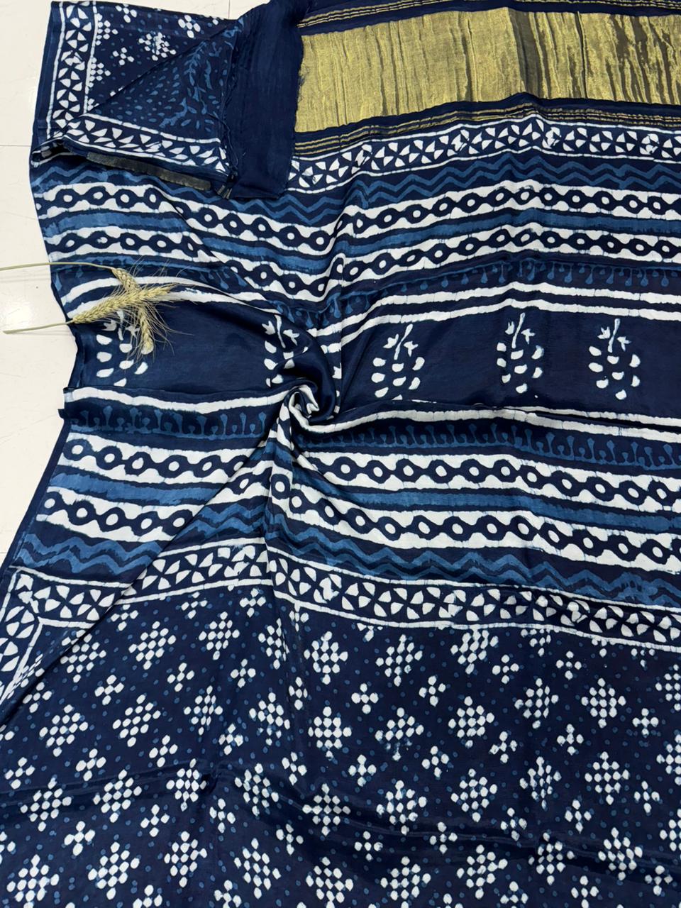 Indigo dabu print modal silk saree