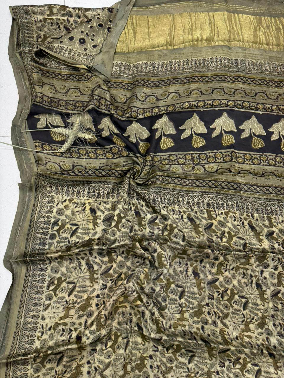 Bagru printed modal silk saree
