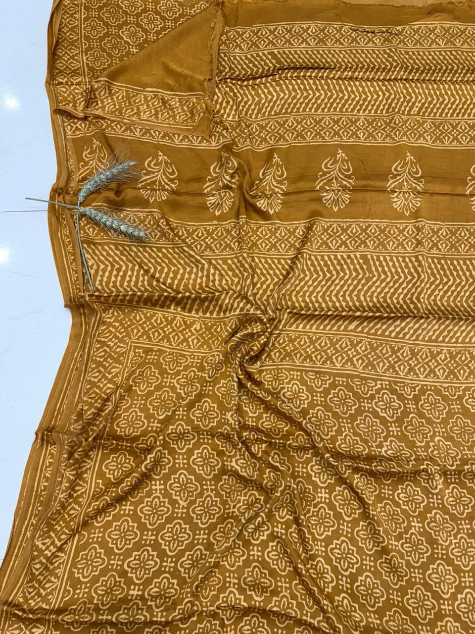 Block printed modal silk saree