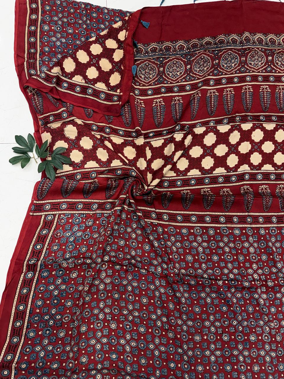 modal silk Ajrakh saree
