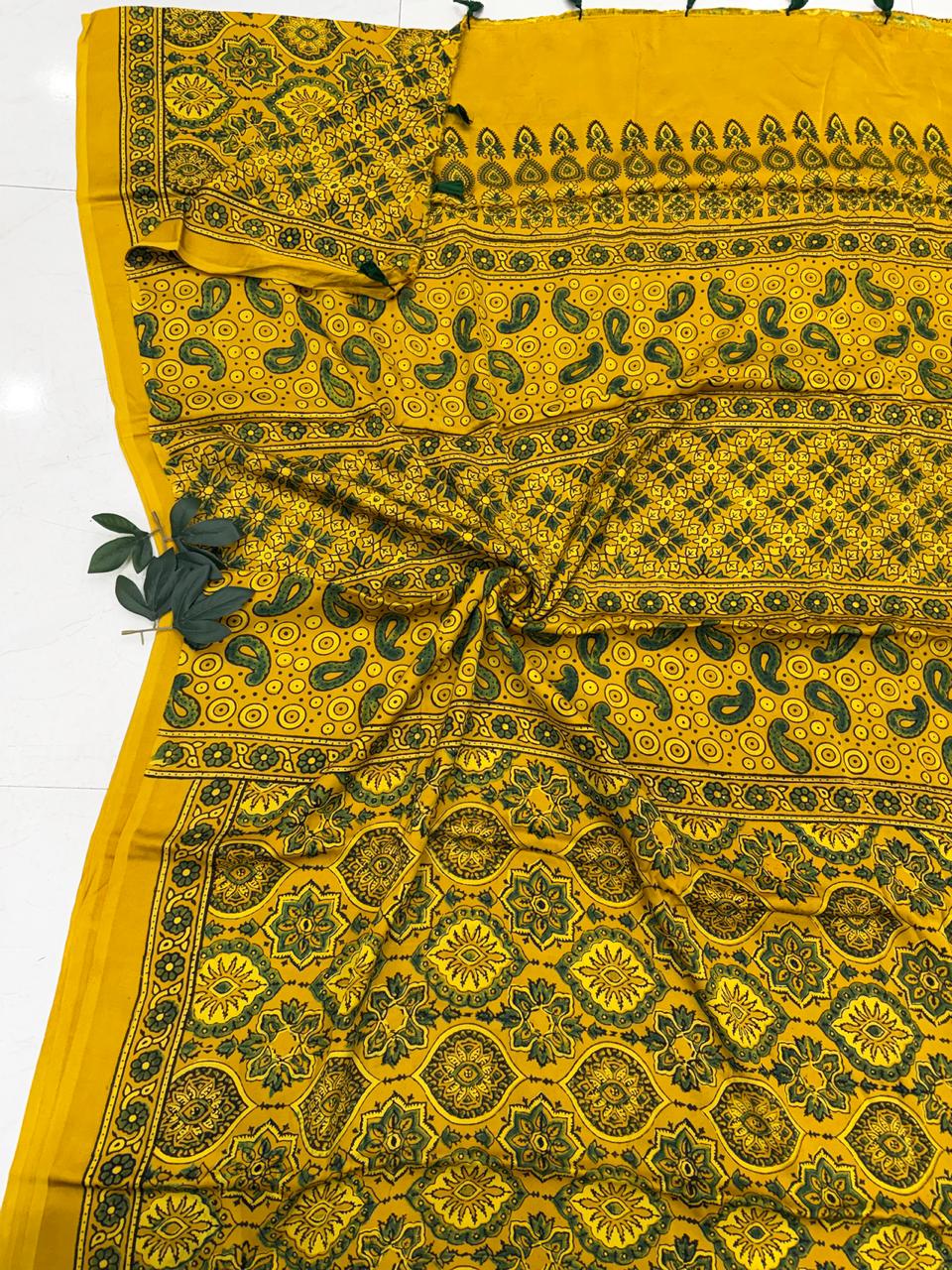 Ajrakh modal silk saree
