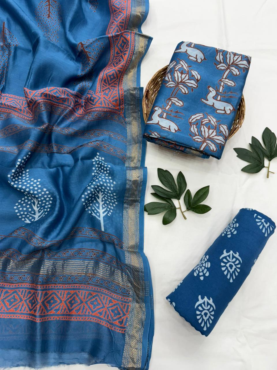 Hand block Printed Maheshwari Silk suit