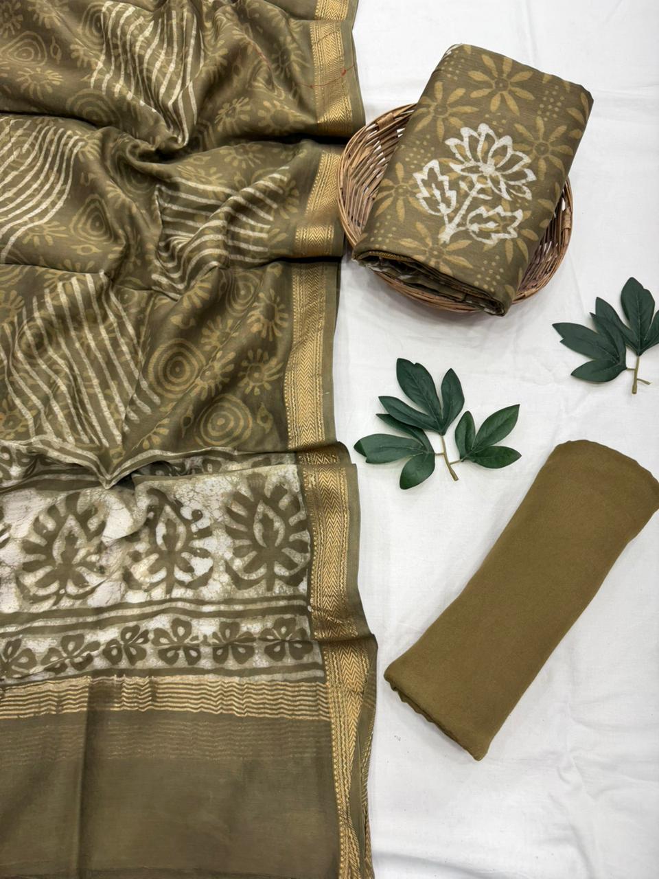 Bagru Print Maheshwari Silk Suit Set