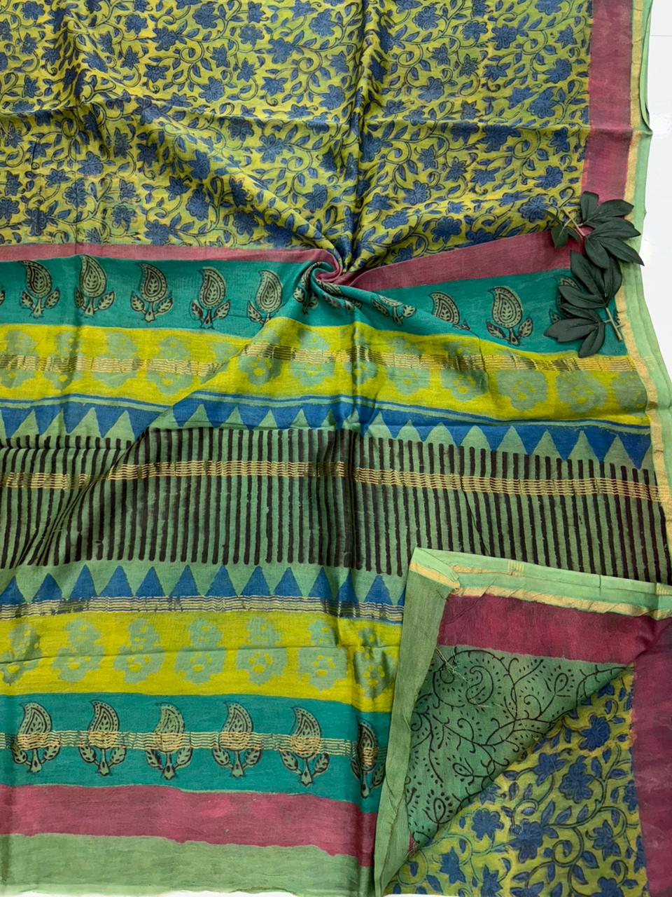 Bagru Print Chanderi Silk Saree.