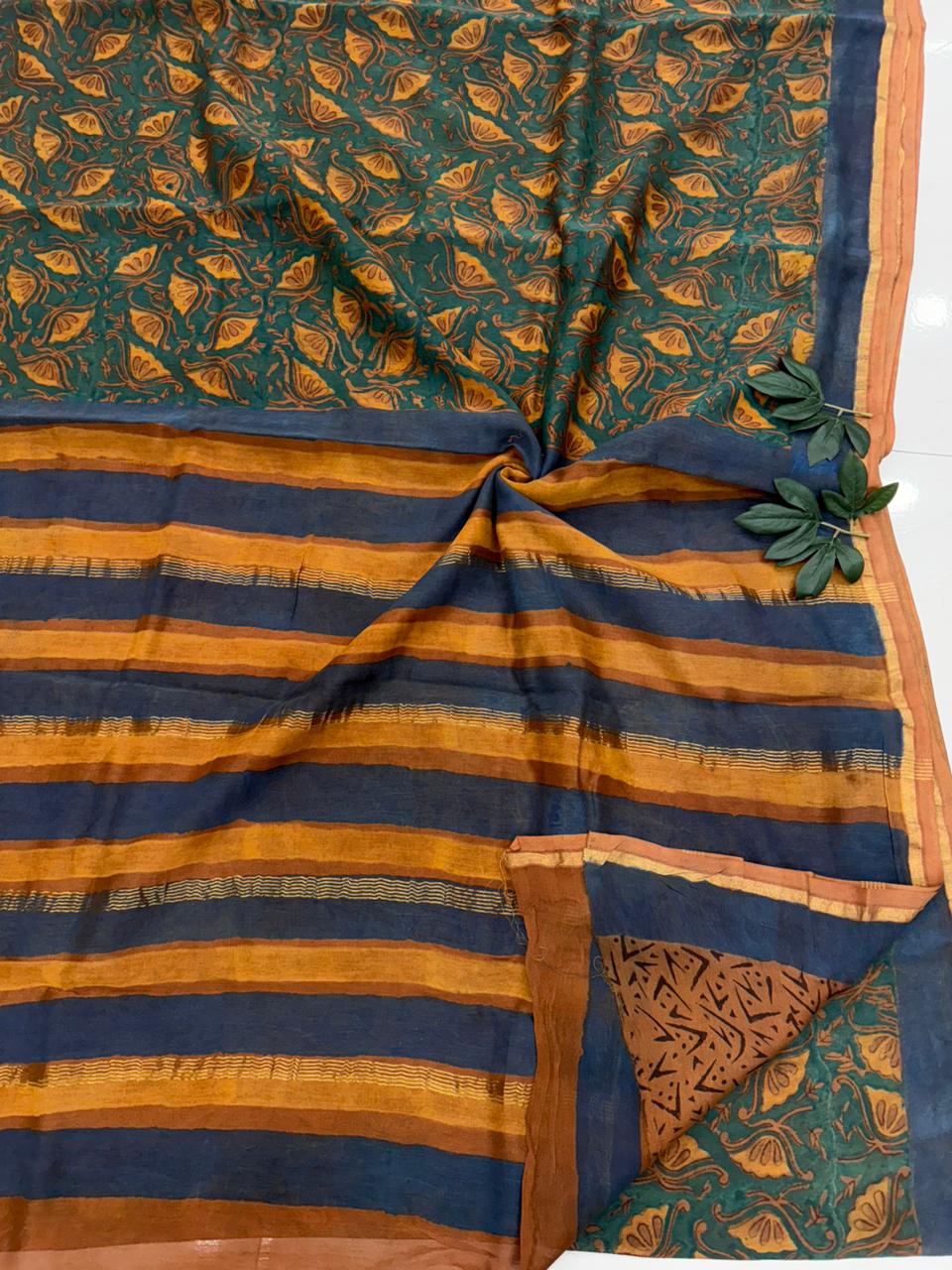 Pomegranate Natural Print Chanderi Silk Saree with Blouse Piece