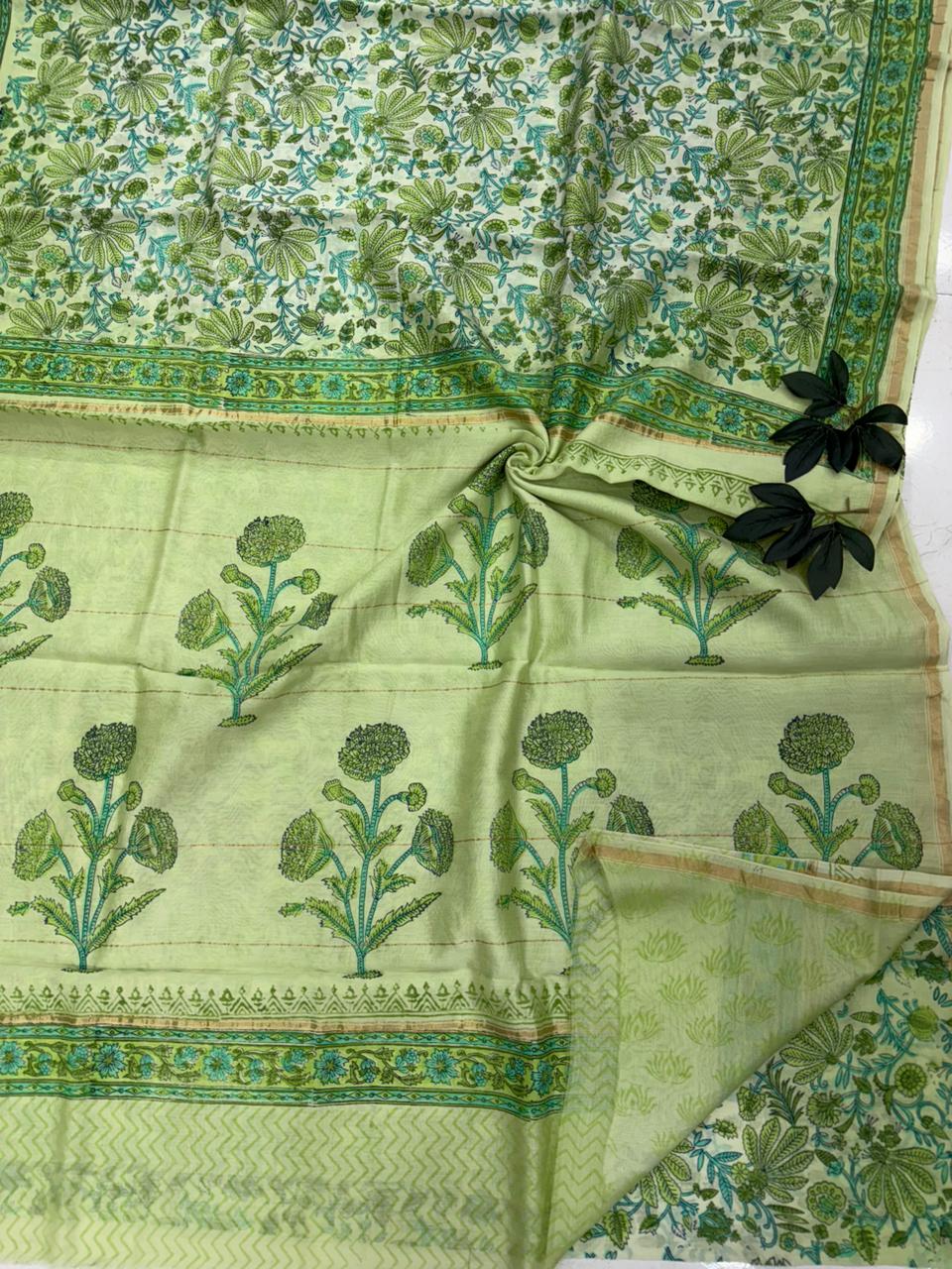 Sanganeri Print Chanderi Silk Saree with Blouse Piece