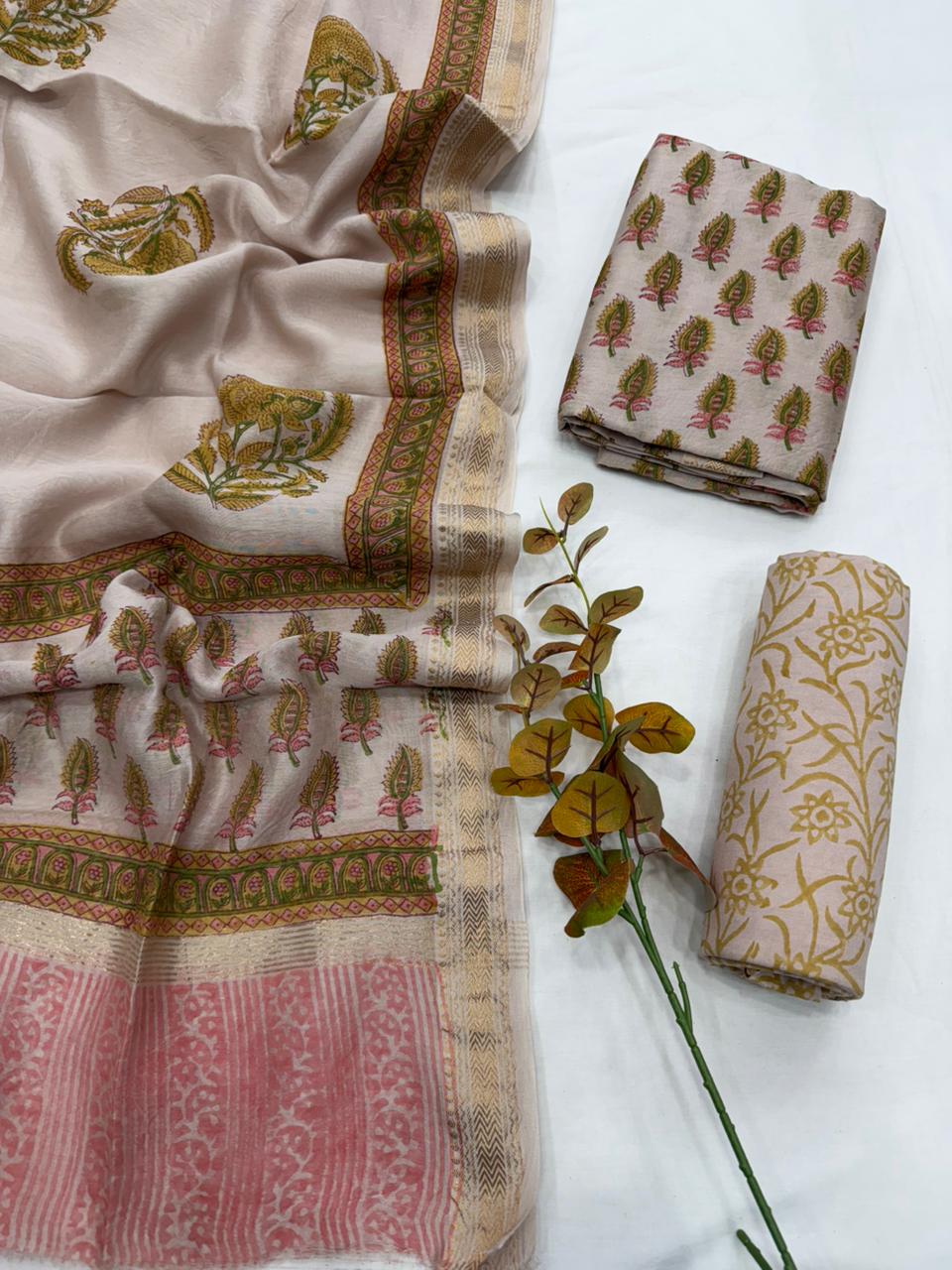 Hand Block Printed Maheshwari Silk Suit