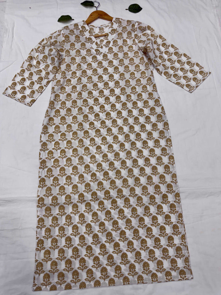 Cotton White Buti Print Top & Bottom Set.