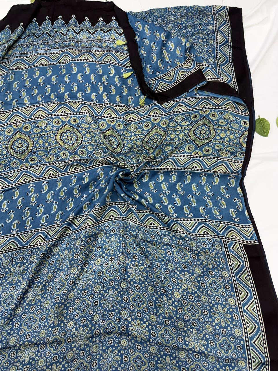 Ajrakh Print Modal Silk Saree.