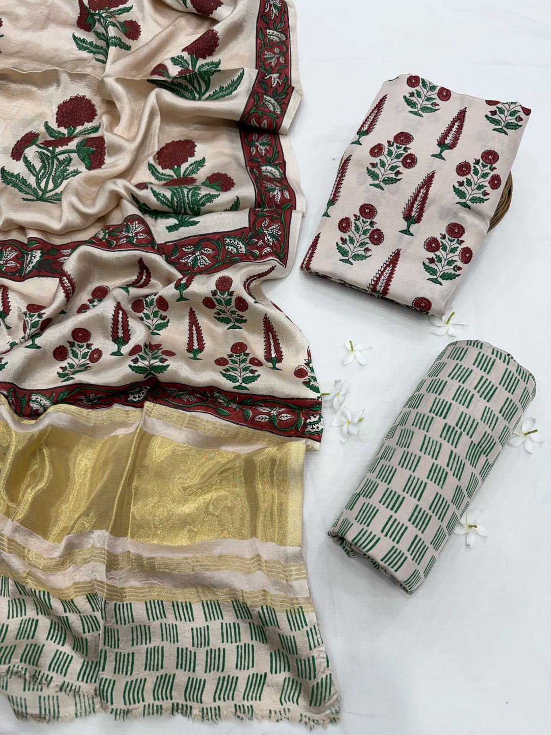 Hand Block Printed Modal Silk Buta Print Suit Set