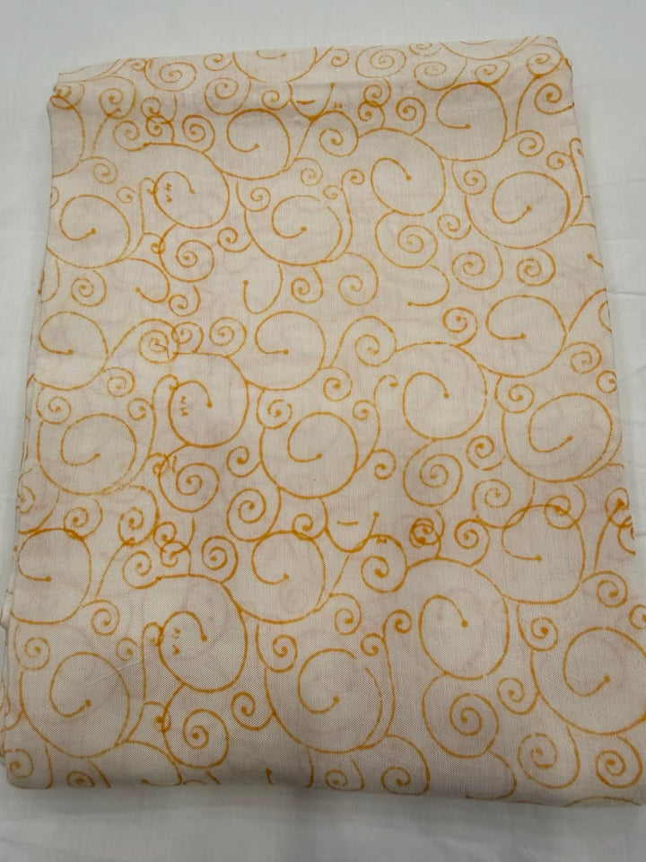 Premium quality cream-coloured Santoon silk unstitched bottom fabric for the Maheshwari silk suit set, smooth and neatly folded.